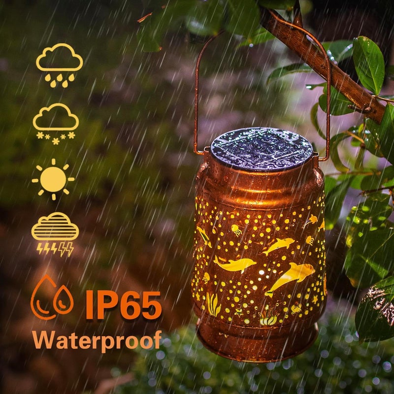 EZTZEN Dolphin Solar Lanterns Outdoor Waterproof Hanging Solar Lights Dolphin Gifts for Women Men Metal Decorative LED Dolphin Lanterns for Garden Decor,Yard,Patio,Lawn,Tabletop,Pathway,Landscape - Image 5